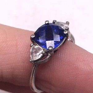 EMA Sterling Silver Blue Sapphire CZ  Ring Size 6 1/2‎ Stamped 925 EMA